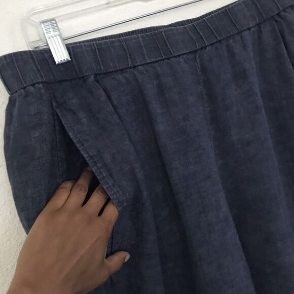 Eileen Fisher Chambray Blue Organic Linen Casual Pull Cropped Pants L - Picture 4 of 9